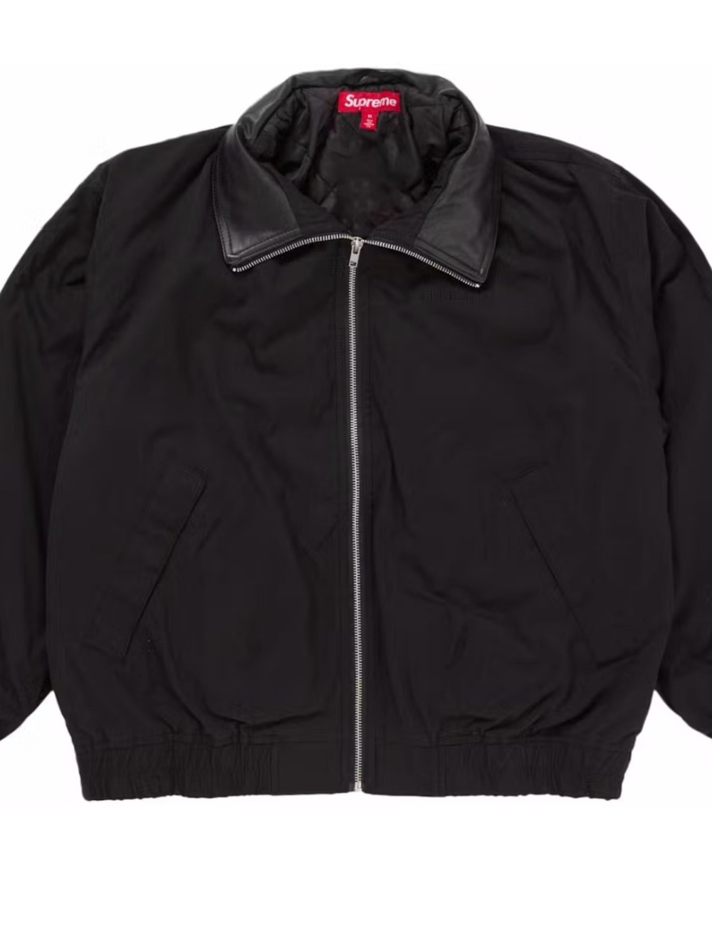 Supreme Black Zip Bomber Jacket with Leather Collar